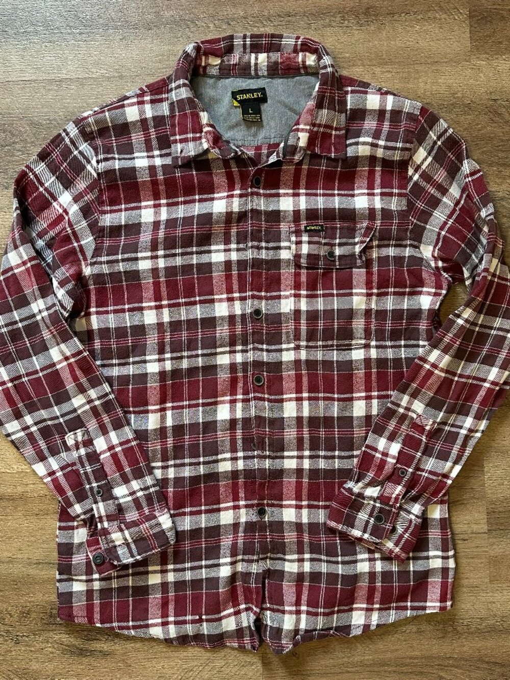 Stanley Casual Button Down Mens Red Large Plaid Rugged Flannel Shirt